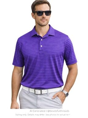 Peter Millar Purple Stripe Performance Golf Polo Shirt Stretch M